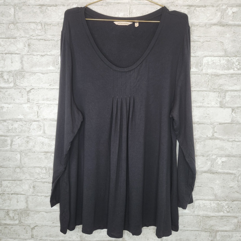 Soft Surroundings Babydoll Top Pleated Front Long Sleeve Casual Minimalist 2X
